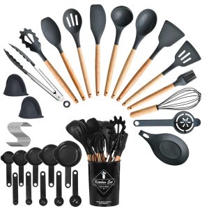35Pcs Kitchen Cooking Utensils Set Spatula Set Baking Utensil Set Kitchen Accessories Necessities with Holder Egg Whisk Separator Tong Turner Spoons C