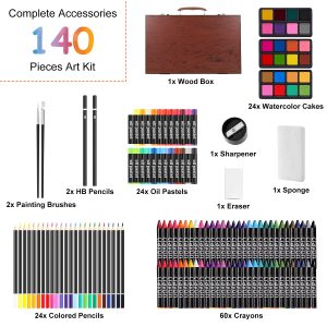 140Pcs Art Supplies With Colored Pencils Oil Pastels Crayons