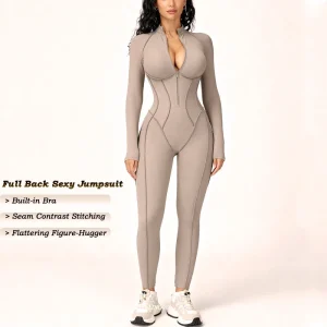 VITALINOVO Womens Running Onesie Athletic Romper Pants Long Sleeve Zip Up Hiking Outfits One Piece Workout Bodycon Jumpsuits - AliExpress 201768104