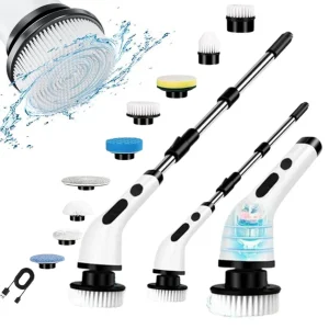 Electric Spin Scrubber IPX7 Waterproof Adjustable Speed with 9 Brush Heads Home Cleaning Helper