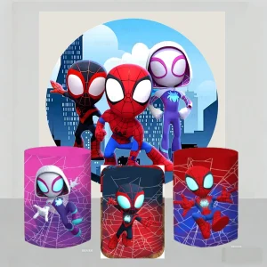 Marvel Spidey And His Amazing Friends Round Cover Kid Birthday Backdrop Baby Shower Spidey Cylinder Cover Decoration Photo Prop - AliExpress 44