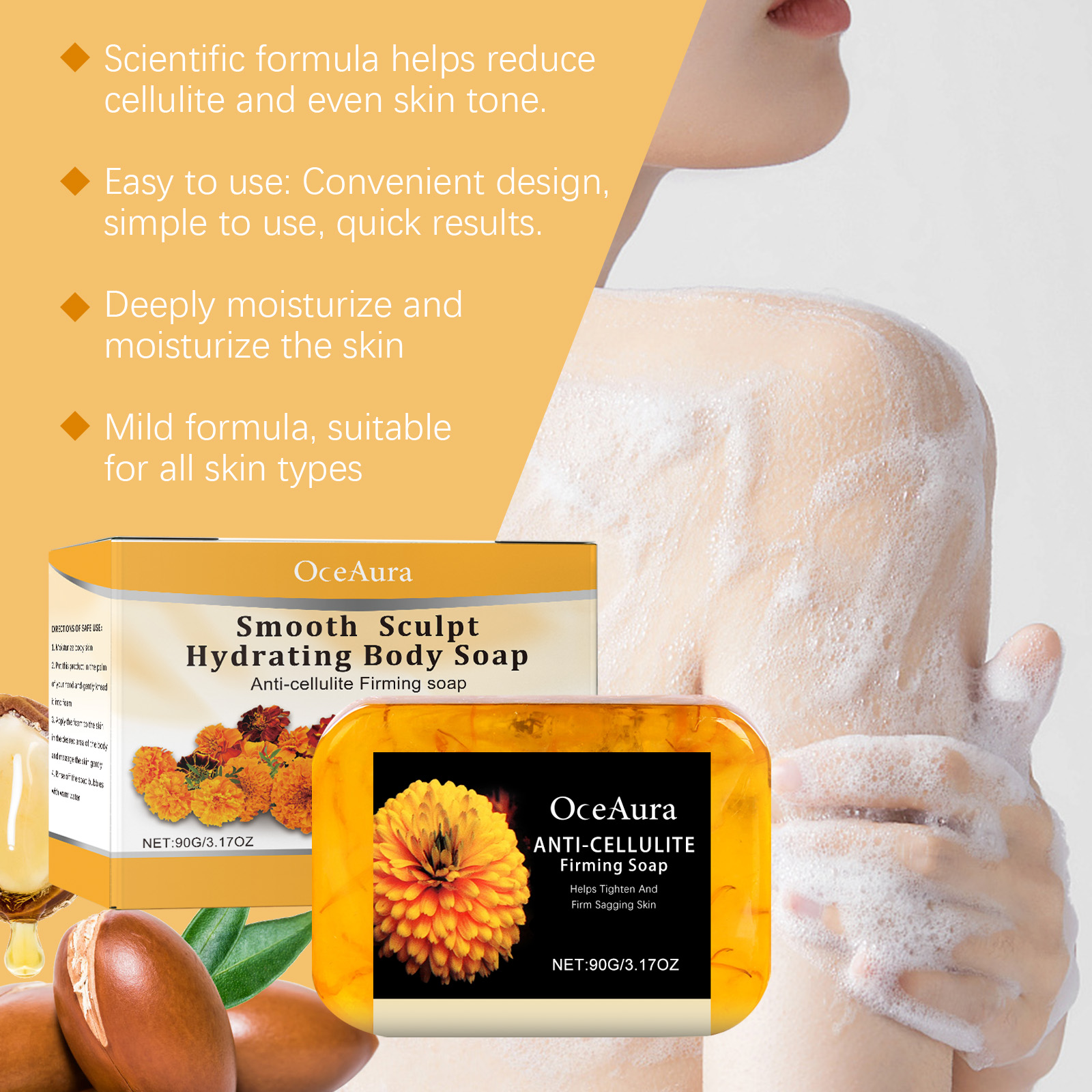 OceAura Orange Peel Moisturizing Shower Soap Gently Cleanses Body Skin And Improves Skin Hydration - Image 4