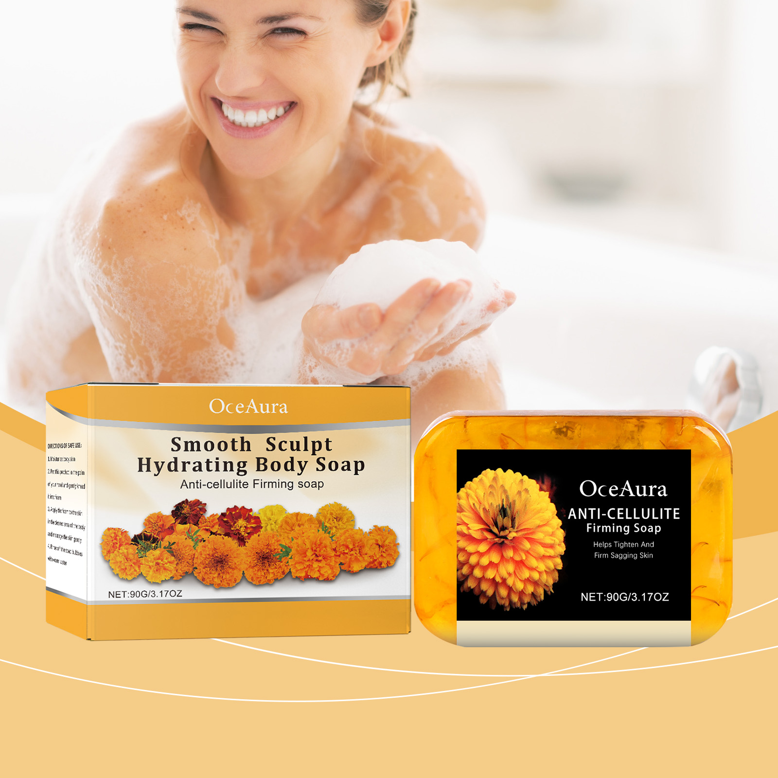OceAura Orange Peel Moisturizing Shower Soap Gently Cleanses Body Skin And Improves Skin Hydration - Image 2
